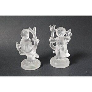 2 Vintage Hummel Lead Crystal Figurines Boy & Girl Sitting in the Apple Tree Goe
